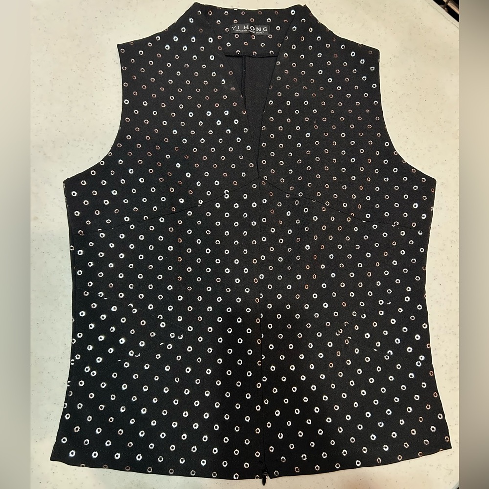 (M) Vintage Black/Metallic Polka Dot Tank Top